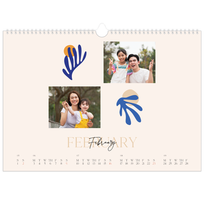 A3 Photo Calendar — Minimalist coral [February]