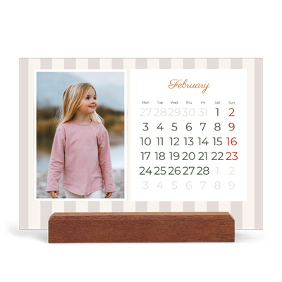 Easel Desk Calendar Landscape  — Script and stripes [February]