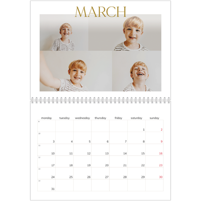 A4 Double Photo Calendar — Big gold text [March]
