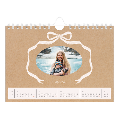 A5 Landscape Photo Calendar — Kraft and bow [March]