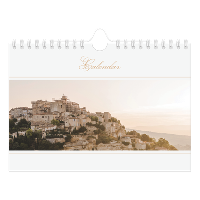 A5 Landscape Photo Calendar — Gold script banner [cover]