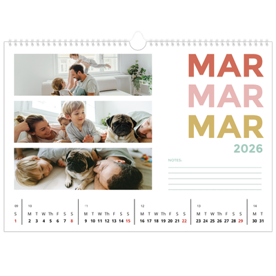 A3 Photo Calendar — Colourful type [March]