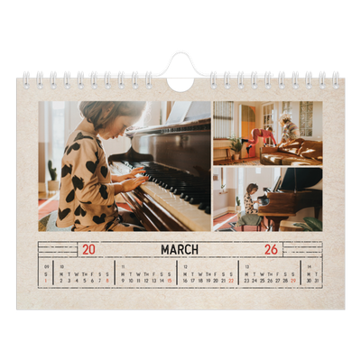 A5 Landscape Photo Calendar — Craft stamp effect [March]