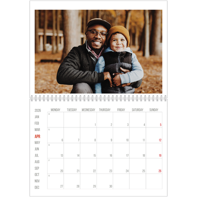 A4 Double Photo Calendar — Red highlights [April]