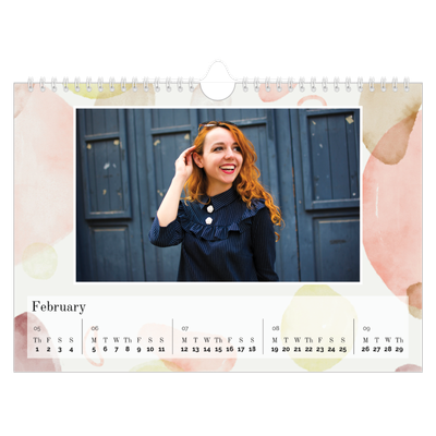 A4 Landscape Photo Calendar — Watercolour spots [February]