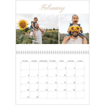 A4 Double Photo Calendar — Photo strip boxes [February]