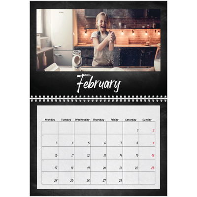 A4 Double Photo Calendar — Chalkboard style [February]