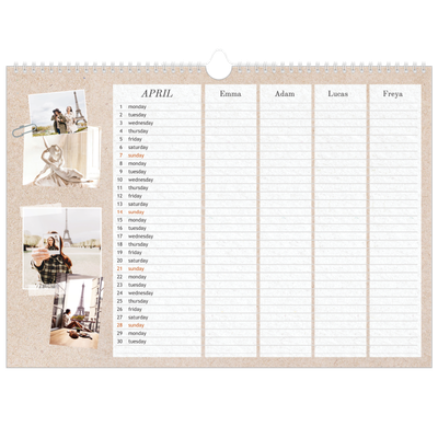 Family Planners A3 Landscape — Crafted Planner - Family of 4 [April]