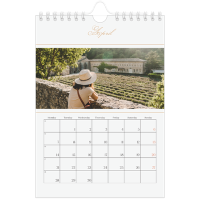 A5 Photo Calendar — Gold script banner [April]