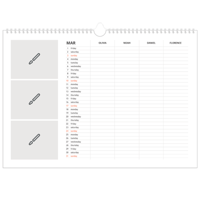 Family Planners A3 Landscape — Design your own product - Family of 4 [March]