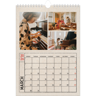 A4 Photo Calendar — Craft stamp effect [March]