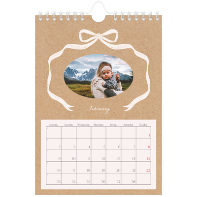A5 Photo Calendar — Kraft and bow [February]