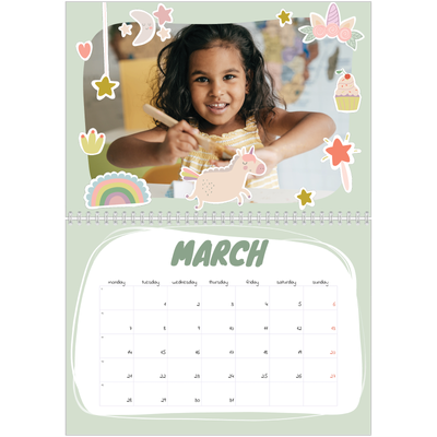 A4 Double Photo Calendar — Rainbow unicorn [March]
