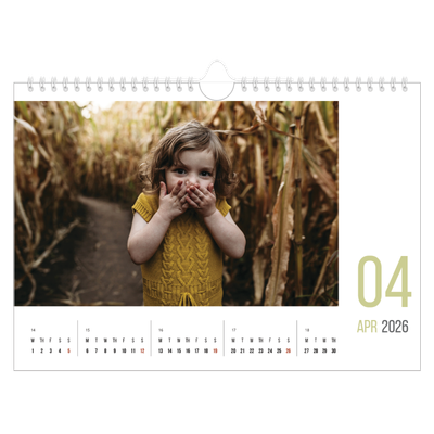 A4 Landscape Photo Calendar — Number months [April]