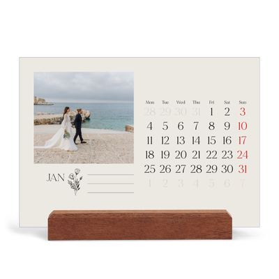 Easel Desk Calendar Landscape  — Initials in bloom [January]