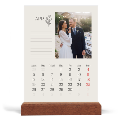 Easel Desk Calendar Portrait  — Initials in bloom [April]