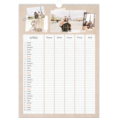 A3 Family Planner — Crafted Planner - Family of 5 [April]