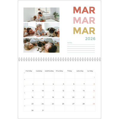 A4 Double Photo Calendar — Colourful type [March]