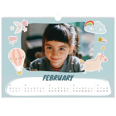 A3 Photo Calendar — Rainbow unicorn [February]