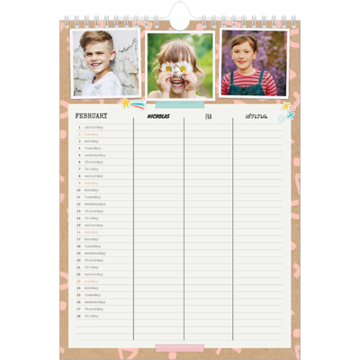 A4 Family Planner — Rustic Planner - Family of 3 [February]