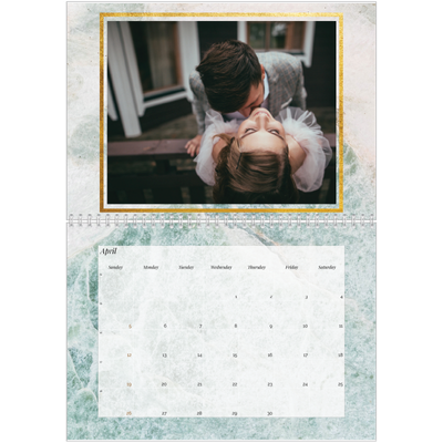 A4 Double Photo Calendar — Gold frame marble [April]