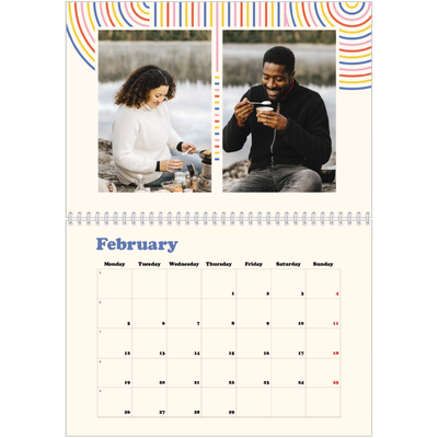 A4 Double Photo Calendar — Retro stripes [February]