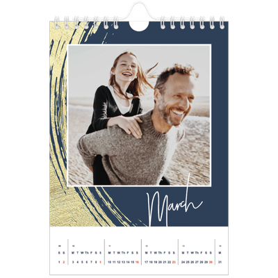A5 Photo Calendar — Gold brush backgrounds [March]