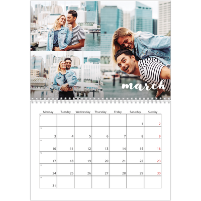 A4 Double Photo Calendar — Simple script [March]