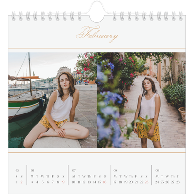 Square calendars  — Gold script banner [February]