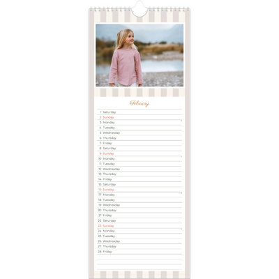 Slim Calendar  — Script and stripes [February]