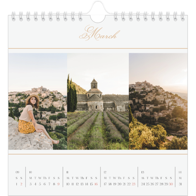 Square calendars  — Gold script banner [March]