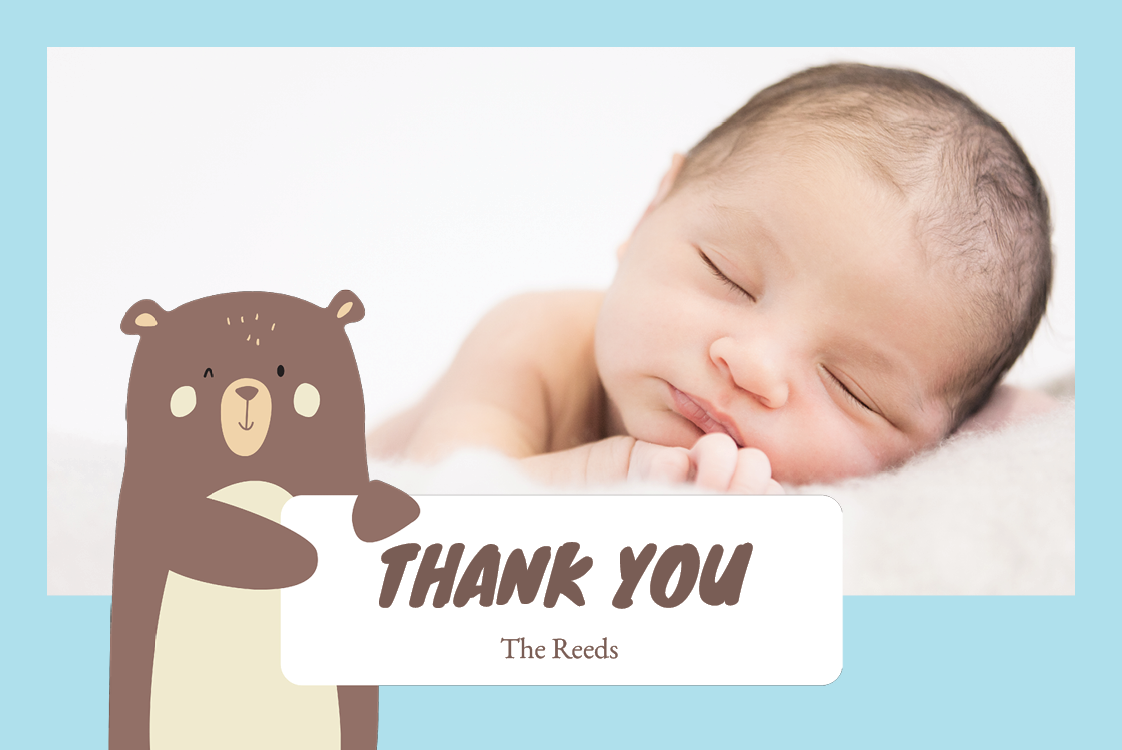 Thank you cards — Baby bear - blue
