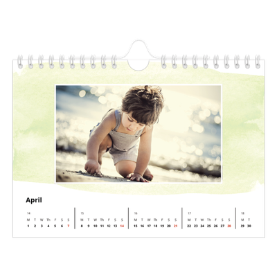 A5 Landscape Photo Calendar — Watercolour backgrounds [April]