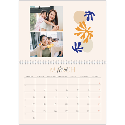 A4 Double Photo Calendar — Minimalist coral [March]