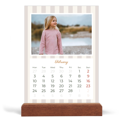 Easel Desk Calendar Portrait  — Script and stripes [February]