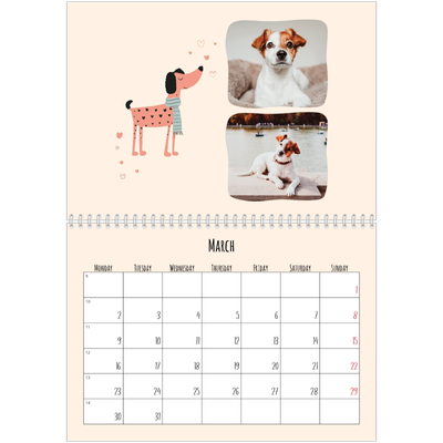 A4 Double Photo Calendar — Dog paws and doodles [March]