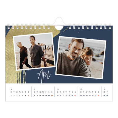 A5 Landscape Photo Calendar — Gold brush backgrounds [April]