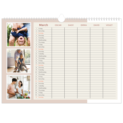 Family Planners A3 Landscape — Earthy frames Planner - Family of 5 [March]