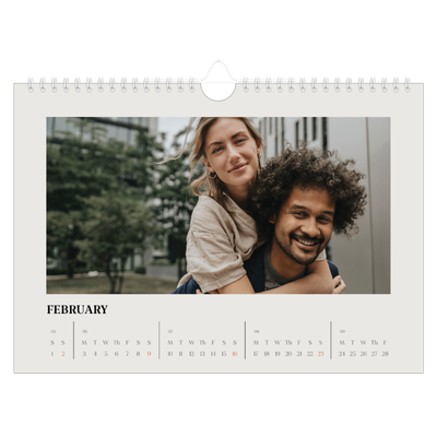 A4 Landscape Photo Calendar — Simple ivory [February]