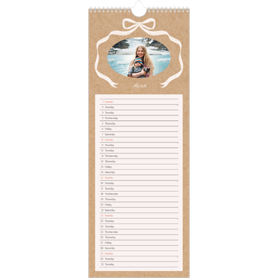 Slim Calendar  — Kraft and bow [March]