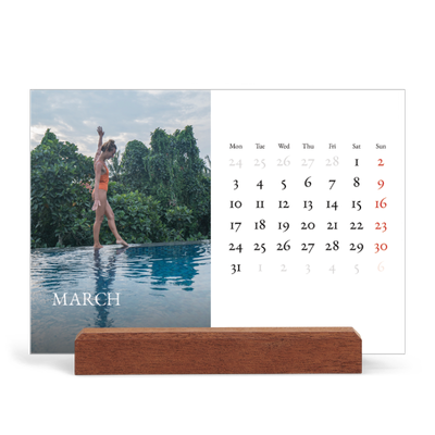 Easel Desk Calendar Landscape  — Simple serif [March]