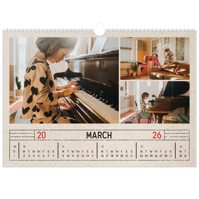 A3 Photo Calendar — Craft stamp effect [March]