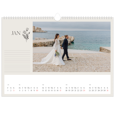 A3 Photo Calendar — Initials in bloom [January]