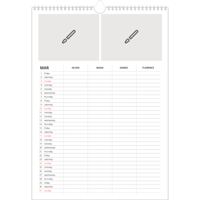 A3 Family Planner — Design your own product - Family of 4 [March]