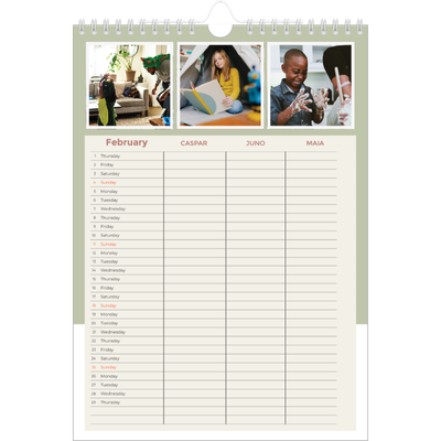 A4 Family Planner — Earthy frames Planner - Family of 3 [February]