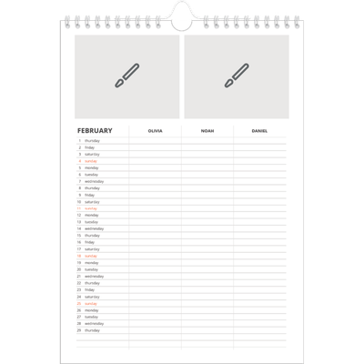 A4 Family Planner — Design your own product - Family of 3 [February]