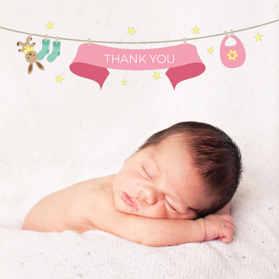 Thank you cards — Pink baby clothes