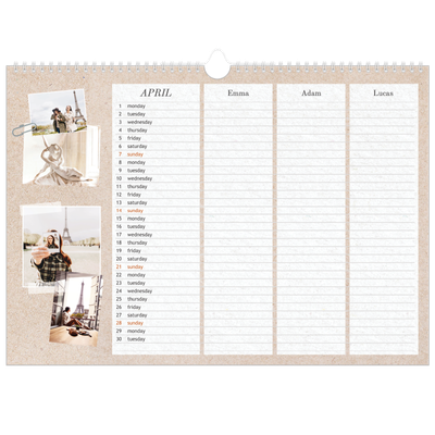 Family Planners A3 Landscape — Crafted Planner - Family of 3 [April]