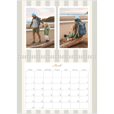 A4 Double Photo Calendar — Script and stripes [March]