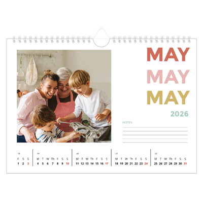 A4 Landscape Photo Calendar — Colourful type [cover]